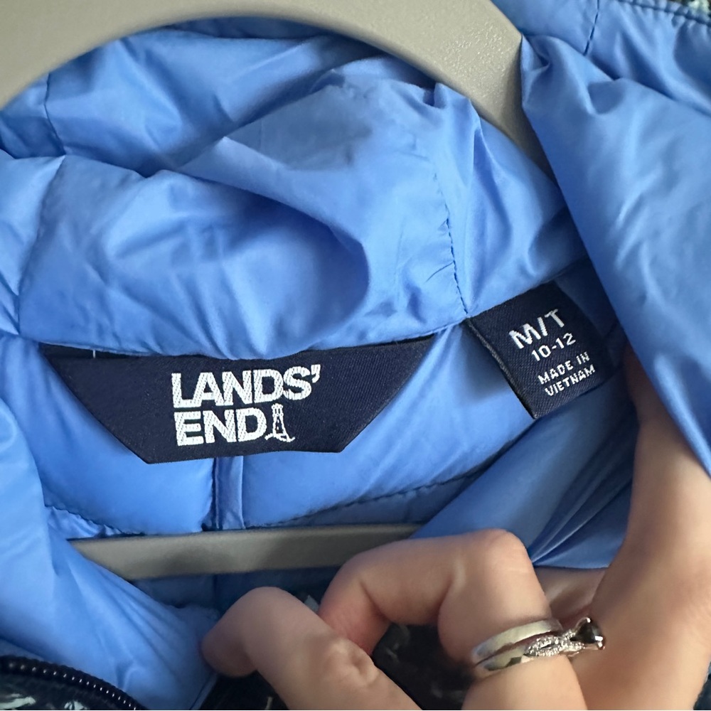 Lands' End Blue Pattern Down Puffer Jacket Medium… - image 4